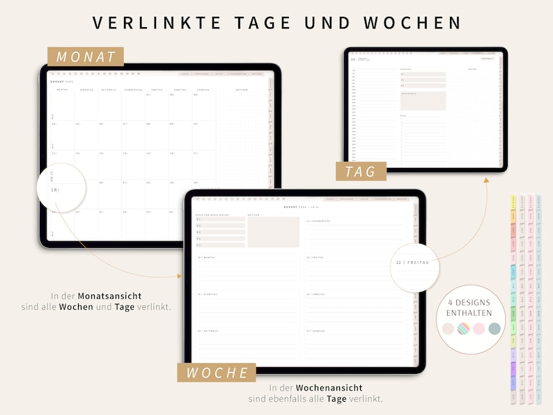 Digitaler Semesterplaner 2024 2025 Studentenplaner digital für iPad, GOODNOTES Studienplaner digital Beige Studenten Kalender Beige zdjęcie 3