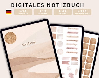 Notizbuch digital, Digitales Notizbuch Goodnotes Notability, digitale Aquarell Sticker