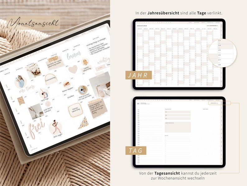 Digitaler Semesterplaner 2024 2025 Studentenplaner digital für iPad, GOODNOTES Studienplaner digital Beige Studenten Kalender Beige zdjęcie 3