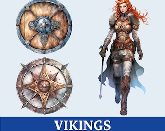 Viking Clip Art - Vikings, Watercolor, Clipart, Scrapbook, Cards, Invitations, Crafts, Parties