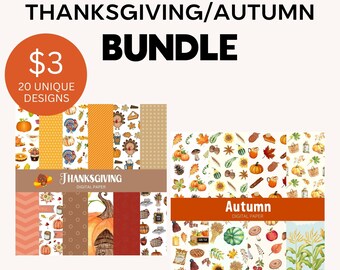 Thanksgiving Autumn Digital Paper Bundle: Scrapbook & Junk Journal (Digital Download)