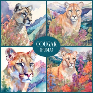 Cougar - Puma, Mountain Lion, Panther, Poster, AI Art, Wall Art, Digital Paper, Scrapbook Paper, Printable, Instant Download, Junk Journal