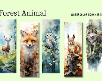 Forest Animal Watercolor Bookmarks - PNG, Sublimation