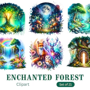Clipart forêt enchantée - forêt magique PNG - mystique - fond transparent