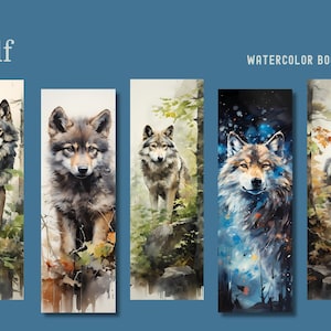 Wolf Watercolor Bookmarks, PNG, Sublimation, Wolves