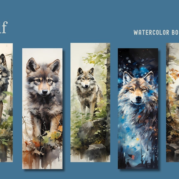 Wolf Watercolor Bookmarks, PNG, Sublimation, Wolves