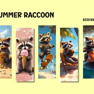 Summer Raccoon Bookmarks - Funny Raccoons - Downloadable Bookmarks - Bookmark Designs