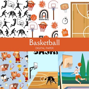 Basketball Digital Paper - Basketball Scrapbook Papier, Junk Journal, Dekorative Blätter, druckbar, Digitaler Download, Sport