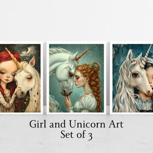 Láminas artísticas de niña y unicornio: Surrealismo pop (descarga digital)