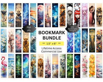 Bookmark Bundle - 1.5&quot; x 6&quot; - Bookmark Designs, Sublimation, PNG