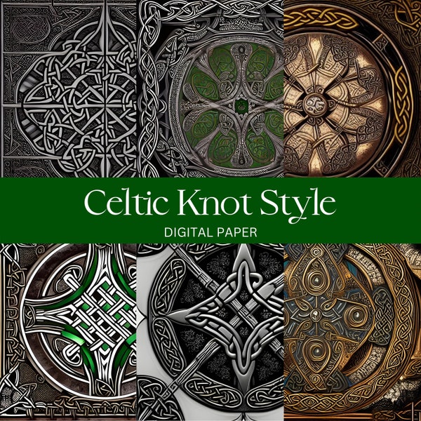 Celtic Knot Style Digital Paper - Scrapbooking Paper, Junk Journal, Background, Wall Art, Poster, AI Art, Imprimable