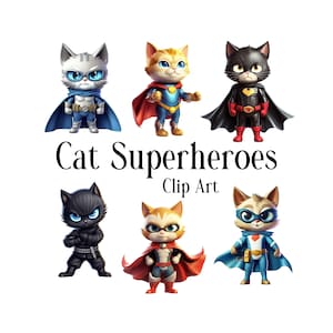 Cat Superheroes Clip Art - Cats, Superhero, Clipart, Scrapbook, Cards, Invitations, Crafts