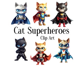 Katze Superhelden Clip Art - Katzen, Superheld, Clipart, Scrapbook, Karten, Einladungen, Handwerk