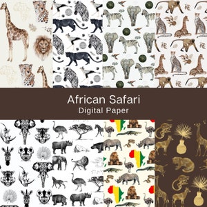 African Safari Digital Paper - Safari Animals Scrapbook Paper - Craft Paper