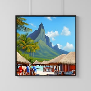 Bora Bora - Vacation Destination, Travel, Wall Art, AI Art, Poster, Printable, Instant Download, Digital Art, Junk Journal, 3 Sizes