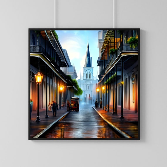 New Orleans Street Scene Art Print: AI Digital Download (3 Sizes)