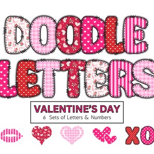 Valentine&#39;s Day Doodle Alphabet: PNG Clipart Set (Digital Download)