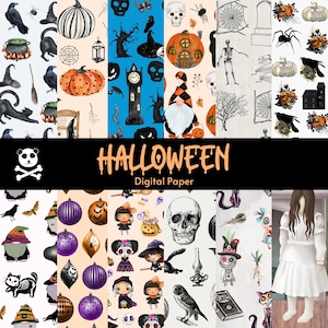 Halloween Digital Paper - Halloween Scrapbook Paper, Witch, Voodoo, Cute, Vintage, Spooky,  Junk Journals, Papercrafts