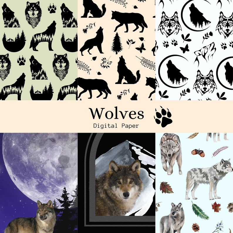Wolves Digital Paper Wolf Scrapbook Paper Etsy