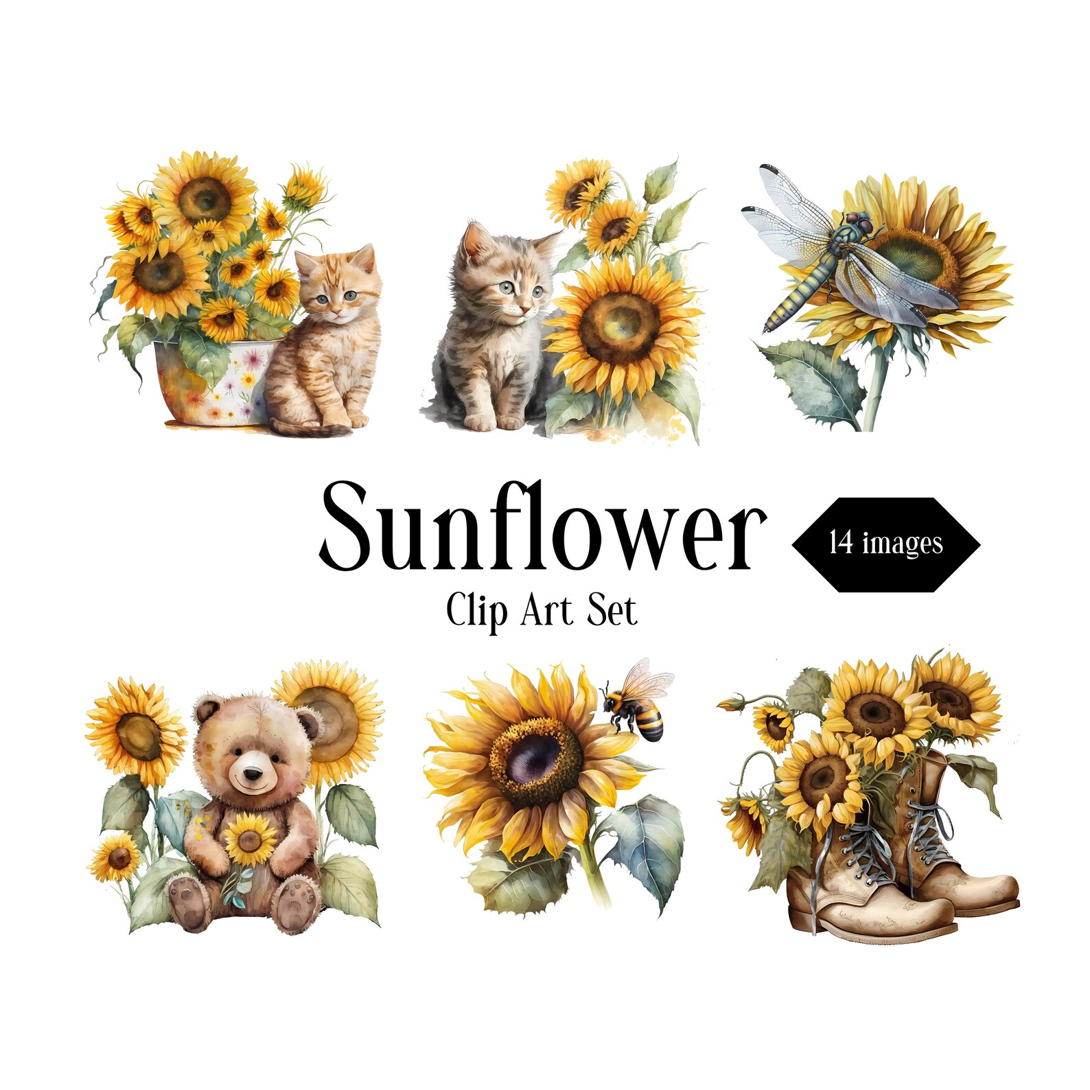 Sunflower Clip Art Watercolor Sunflowers Clipart - Etsy