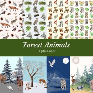 Forest Animals Digital Paper - Forest Scrapbooking Paper - Junk Journals - Papier artisanal - Papercrafts