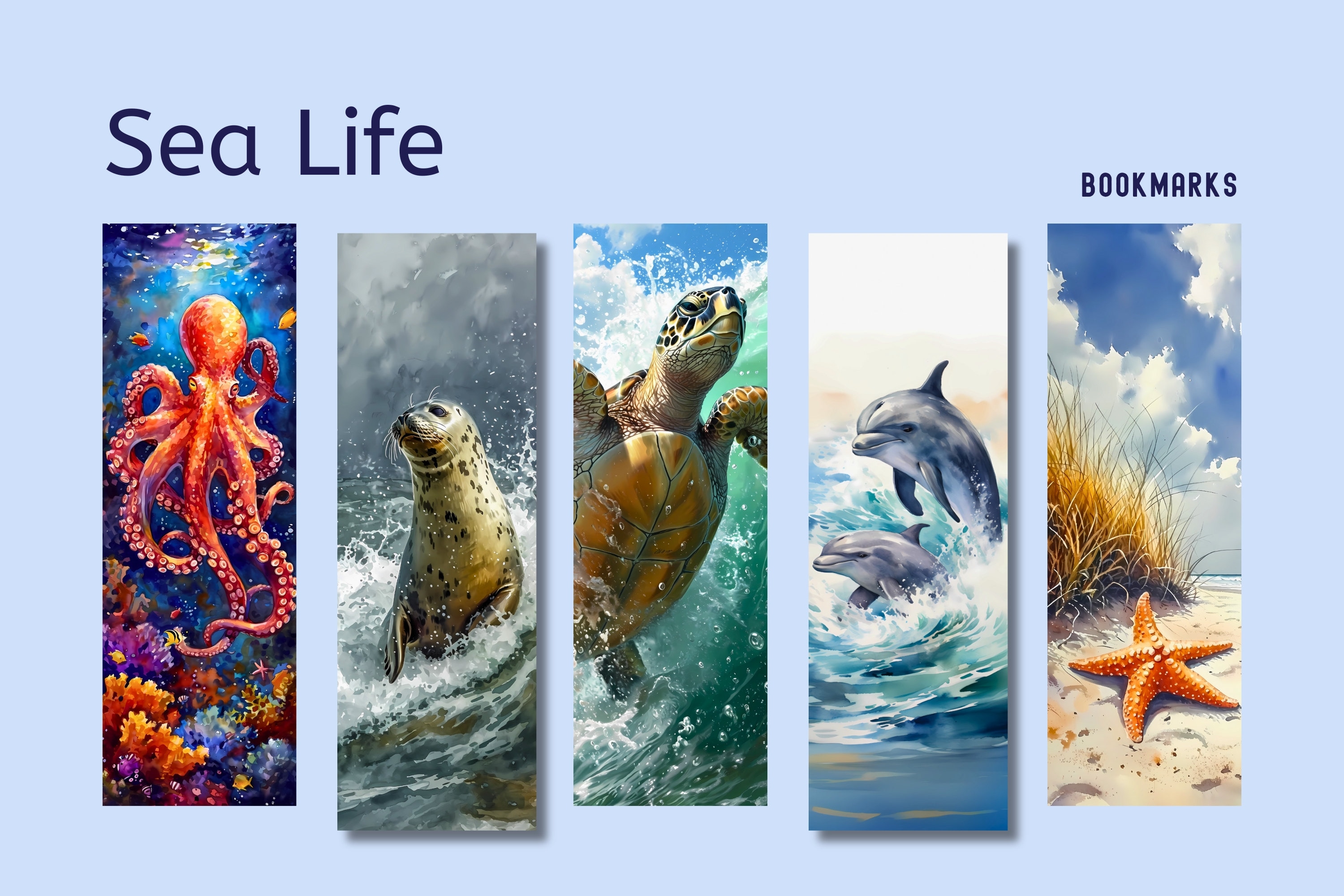 Sea Life Bookmarks - Ocean Animal PNG, Marine Life Sublimations - Etsy