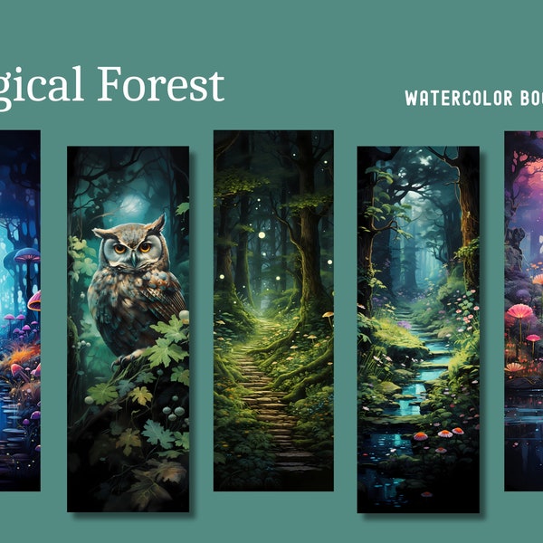 Magical Forest Watercolor Bookmarks - Digital Download, PNG