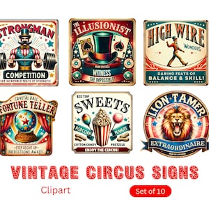 Vintage circusborden clipart - Retro circus png - oude borden - digitale clipart downloadbaar
