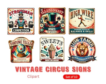 Vintage Circus Signs Clipart -  Retro Circus PNG - Old Signs - Digital Clipart Downloadable