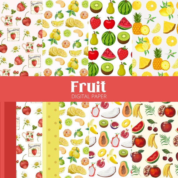 Fruit Digital Paper Fruit Scrapbook Paper, Junk Journals, Craft Paper,  Sheets, Printable, Digital Download, Citrus, Healthy Foods 