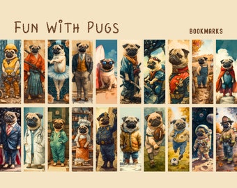 Fun With Pugs Bookmarks - Sublimation, Pug PNG, Downloadable Bookmarks