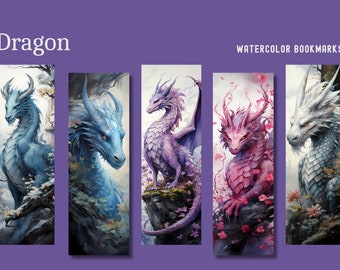 Dragon Watercolor Bookmarks, PNG, Sublimation, Fantasy