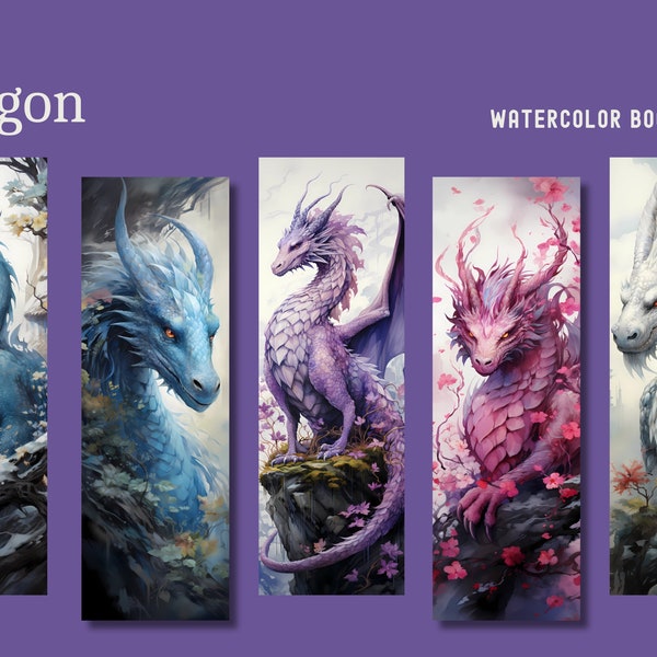 Dragon Watercolor Bookmarks, PNG, Sublimation, Fantasy