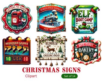 Clipart kerstborden: png's voor feestelijke feestdagen (digitale download)