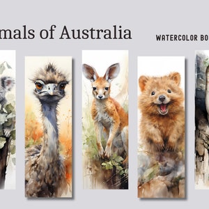 Marque-pages aquarelle Animaux d'Australie - PNG, téléchargement numérique