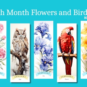 Geboortemaand bloemen en vogels bladwijzers - sublimatie, PNG