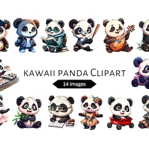 Kawaii Panda Clip Art - Chibi Pandas, clipart, álbum de recortes, cartões, convites, artesanato