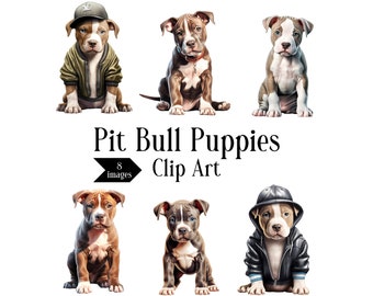 Pit Bull Puppies Clip Art - Dogs, Puppy, Clipart, Scrapbook, Cards, Invitations, Crafts