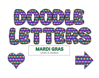 Mardi Gras Doodle Buchstaben & Zahlen Clipart (PNG)