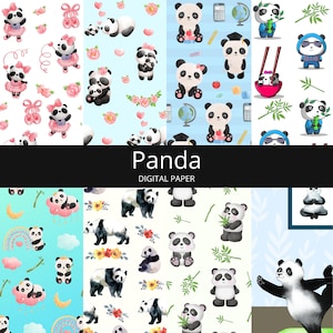 Panda Digital Paper - Panda's Scrapbooking Paper, Craft Paper, Junk Journal, Panda Bears, Thema, Patroon Papier vellen