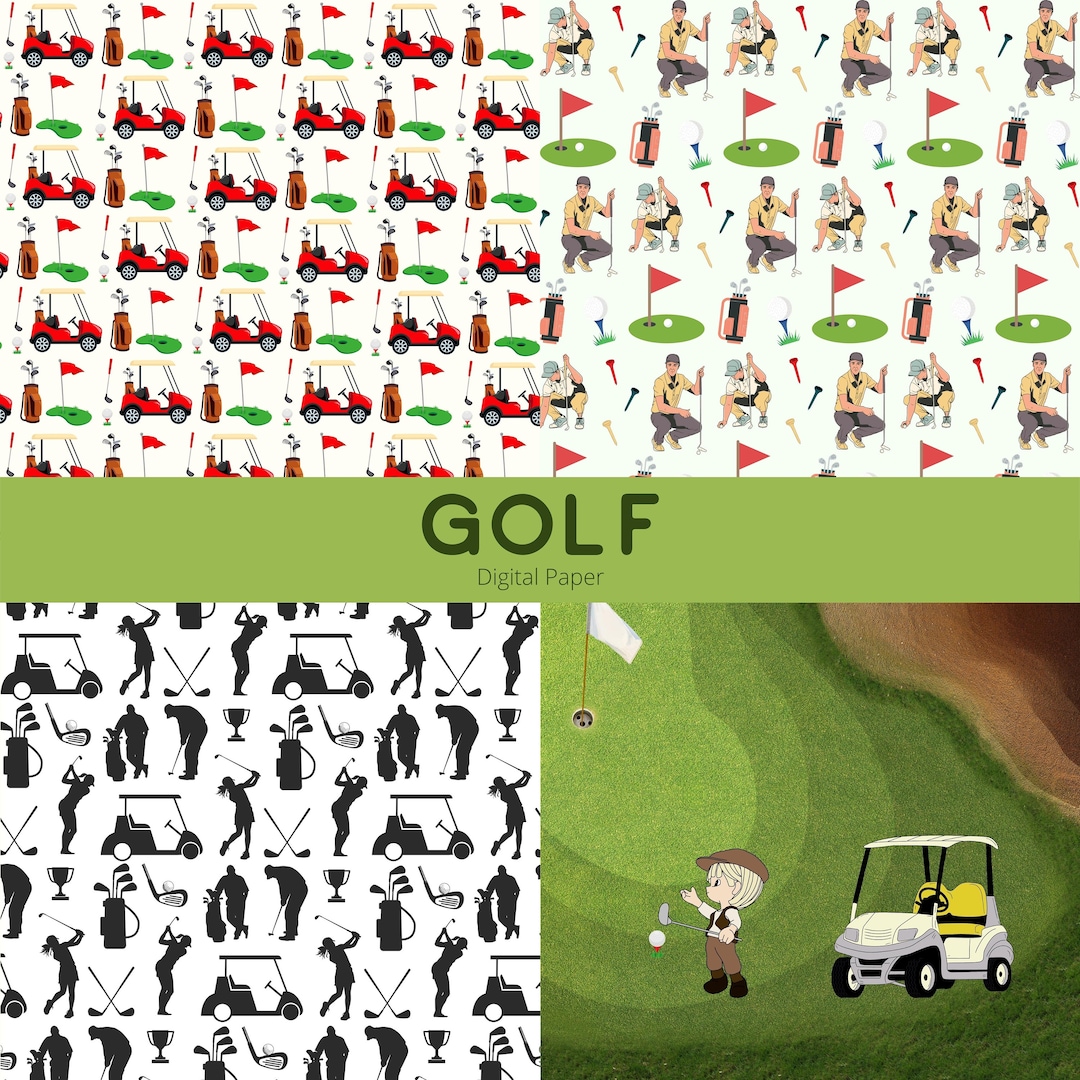 Golf Digital Paper Golfing Scrapbook Paper, Digital Download, Printable, Golf Course, Junk