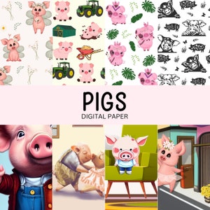 Pigs Digital Paper - Pig Scrapbooking Paper, Junk Journals, Pattern Papers, Crafts, Pig Themed Paper, Digital Download, Farm, Printable