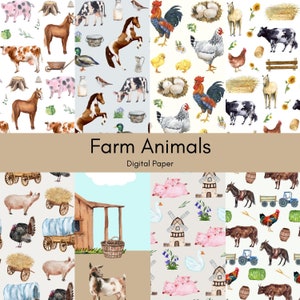 Farm Animals Digital Paper - Farm Scrapbooking Paper, Decorative, Papercrafts, Junk Journals, Memory Books