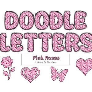 Pink Rose Doodle Letters - Alphabet PNG, Doodle Alphabet Clipart