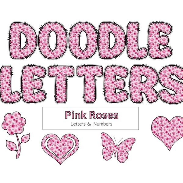 Pink Rose Doodle Letters - Alphabet PNG, Doodle Alphabet Clipart