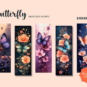Butterfly Bookmarks - With Gold Accents - Bookmark Design Bundle - Sublimation - PNG