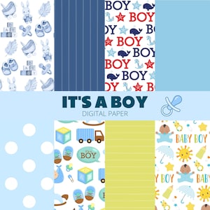 It's A Boy Digital Paper - Baby Boy, Baby Shower, Álbum de fotos, Libro de recuerdos, Diario basura, Invitaciones, Imprimible, Descarga digital