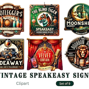 Vintage Speakeasy Signs - Prohibition - 1920s - Party Decor - POD