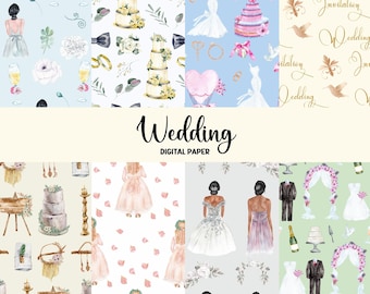 Wedding Digital Paper - Wedding Scrapbook Paper, Craft Paper, Junk Journals, Memory Book, Digital Download, Printable, Marriage, Bride