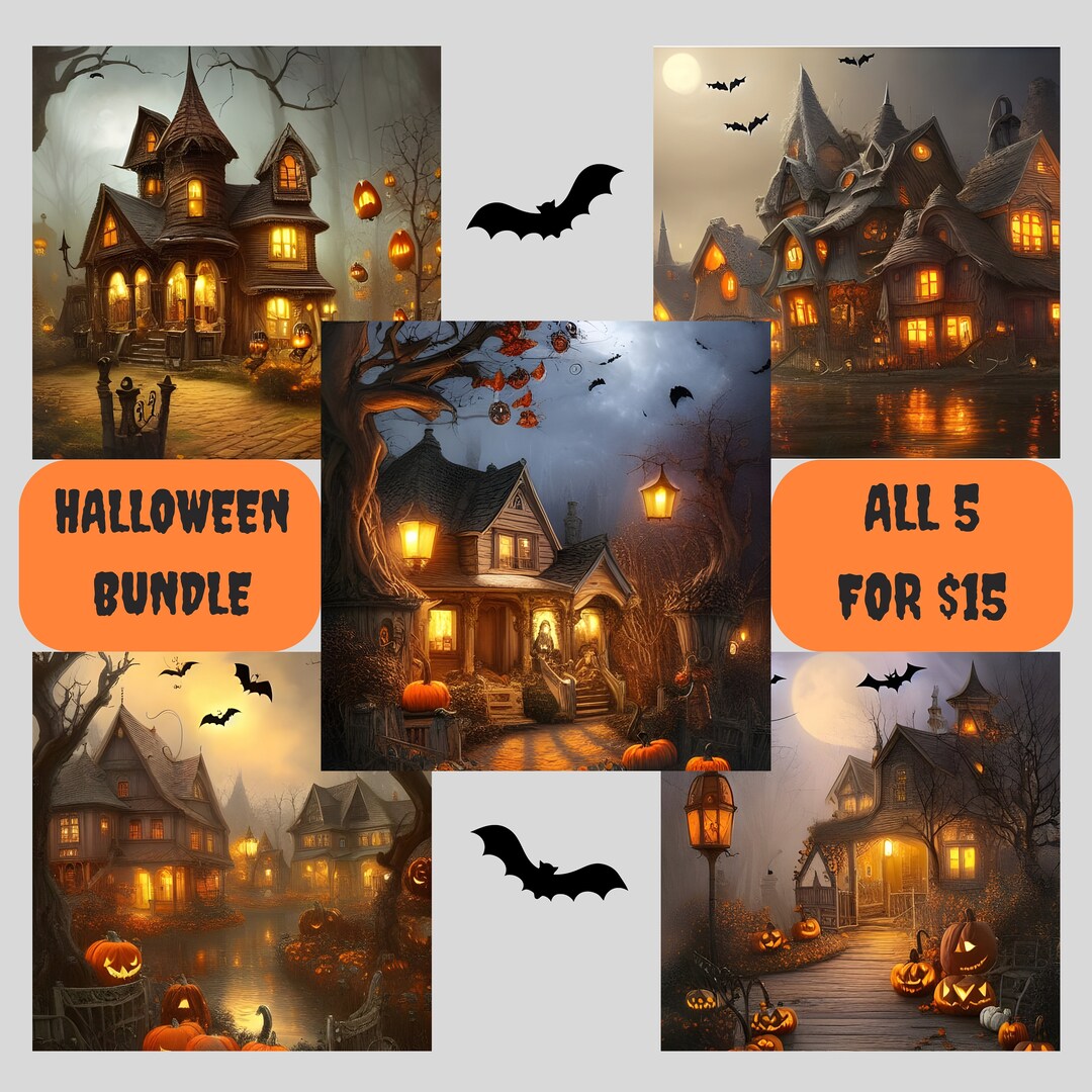 Halloween Village Bundle - Halloween Wall Art, Spooky Halloween, AI Art ...